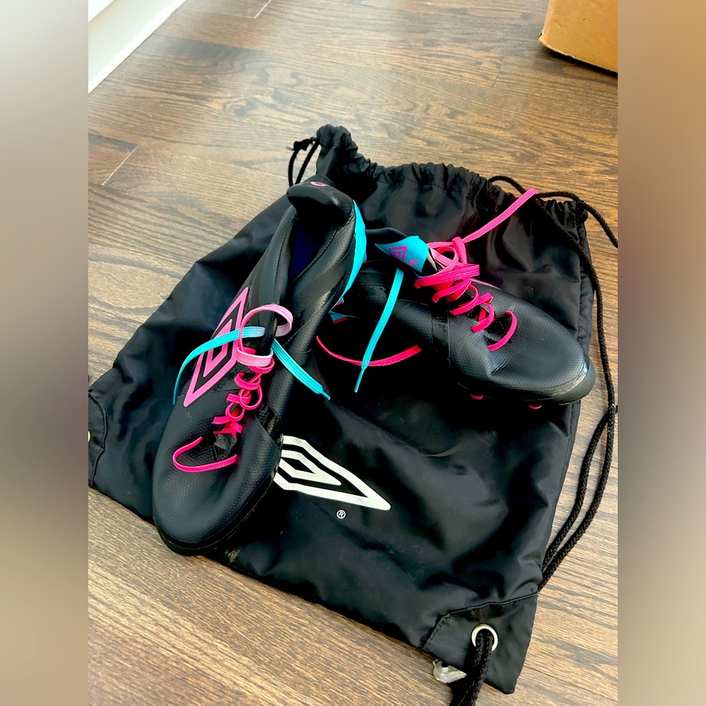 Umbro Black Cleats with Pink and Blue Highlights